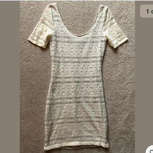 Abercrombie & Fitch A&F Cream Scoop Neck Bodycon Crochet Knit Lace Short Dress S